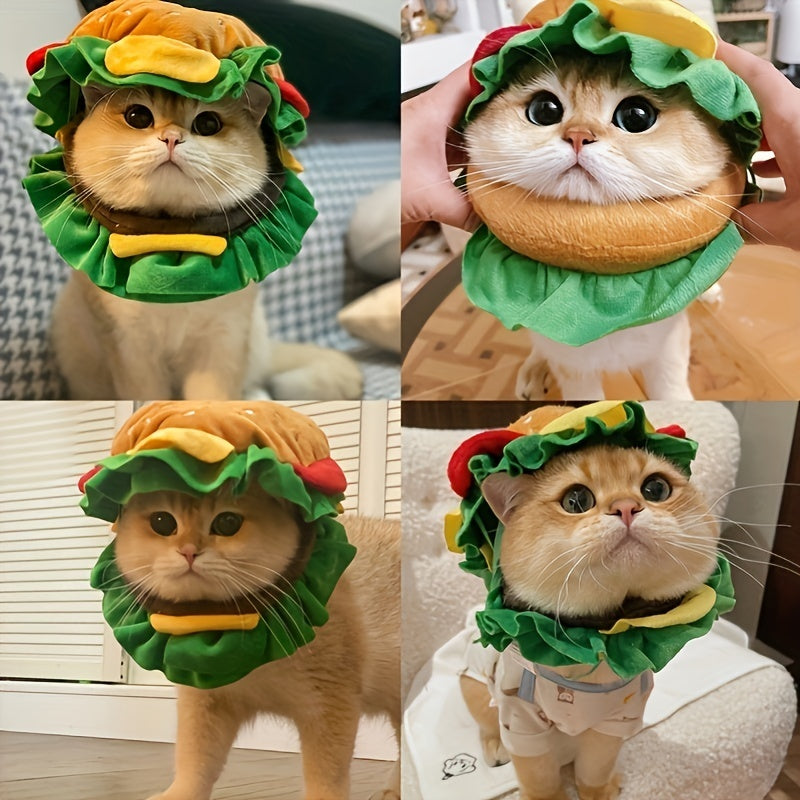 Cat Burger Headdress Collar Pet Cartoon Hat Funny Cat Cone