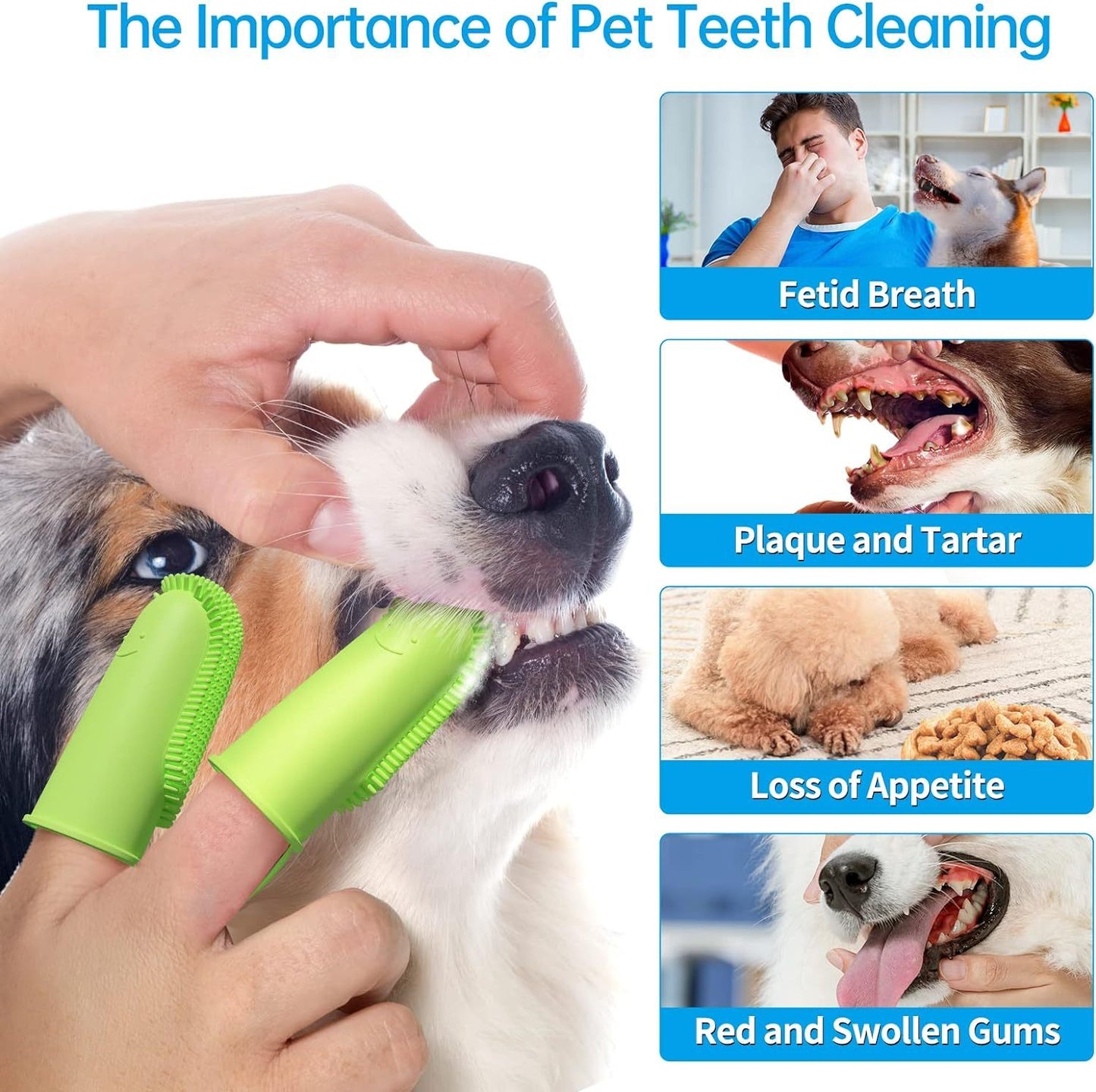 Toothbrush For Dog Finger Toothbrush Kit 135 Surround Bristles For Easy Teeth Cleaning Double Finger Toothbrush Dental Care For Puppies Cats And Small Pets