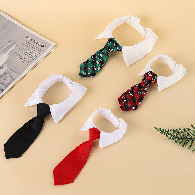 Christmas Dog Necktie, Adjustable Winter Snowflake Pattern Pet Tie Collar With Red Plaid For Small Medium Cat Dog Christmas Weddings Pet Tuxedo Outfit Decoration