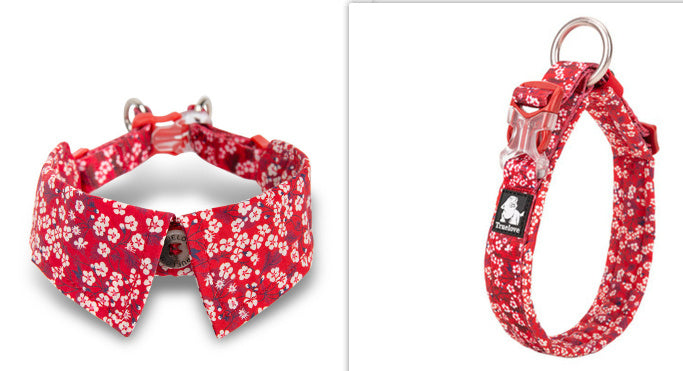 Ondaum Pet Fashion Personality Dog Collar with Bow Tie - Stylish Cotton Collar for Dogs in Floral Designs