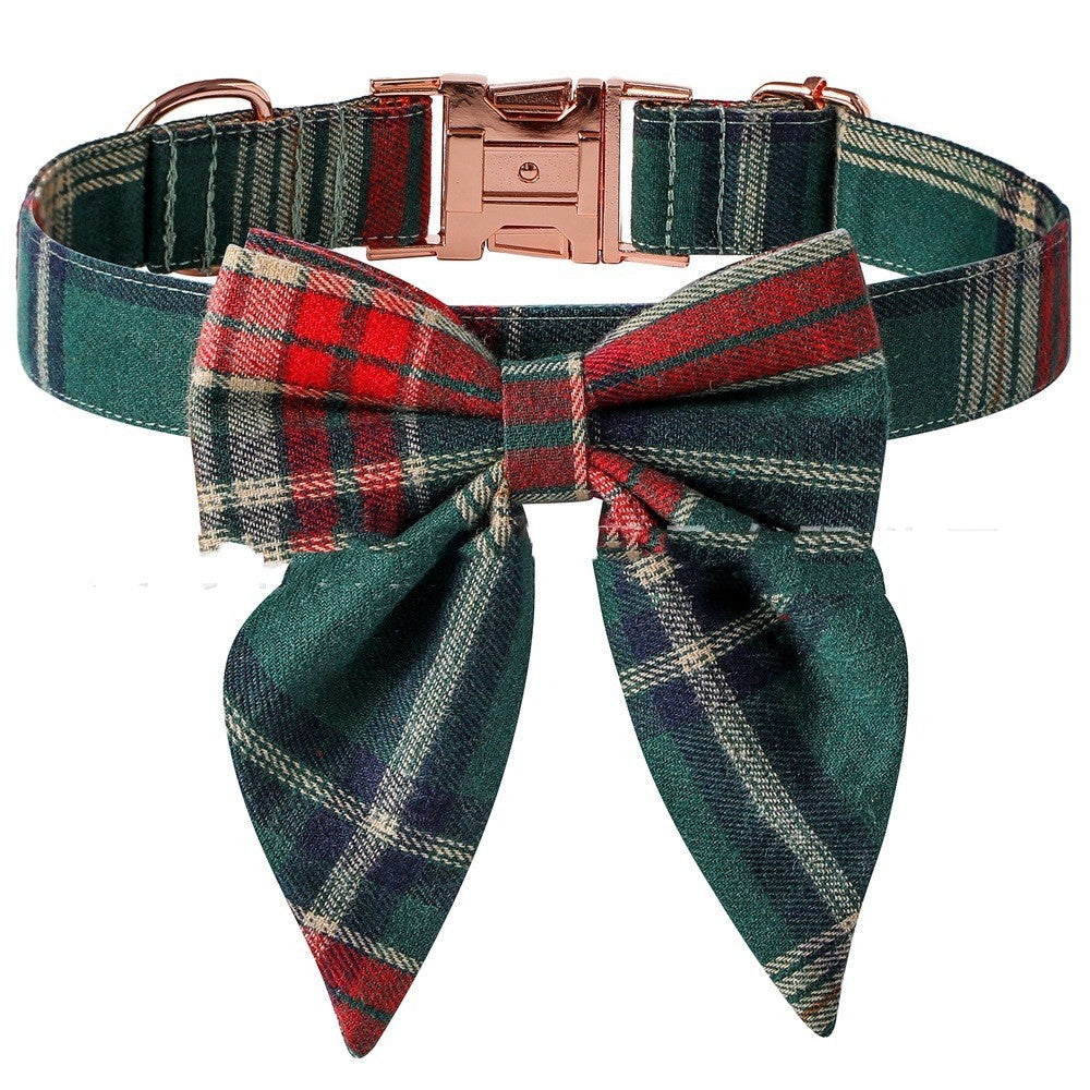 Ondaum Plaid Bow Dog Collar with Metal Buckle – British Style, Durable, and Adjustable