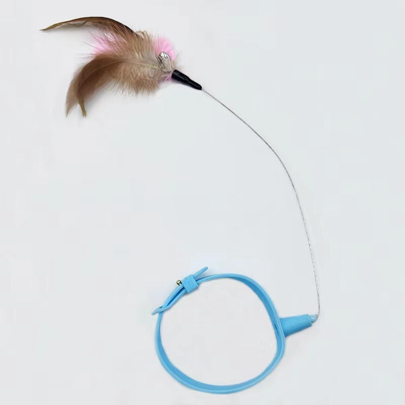 Adjustable Cat Collar with Feather Teaser Wand & Bell