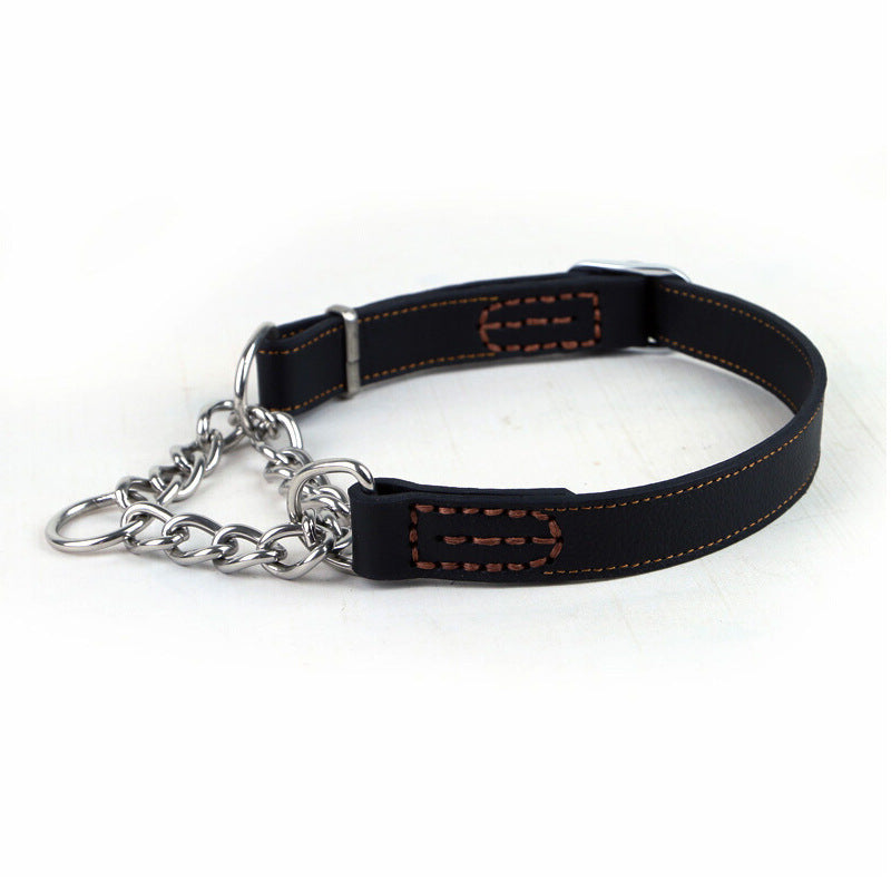 Semi-Controlled Cowhide Leather Dog Collar