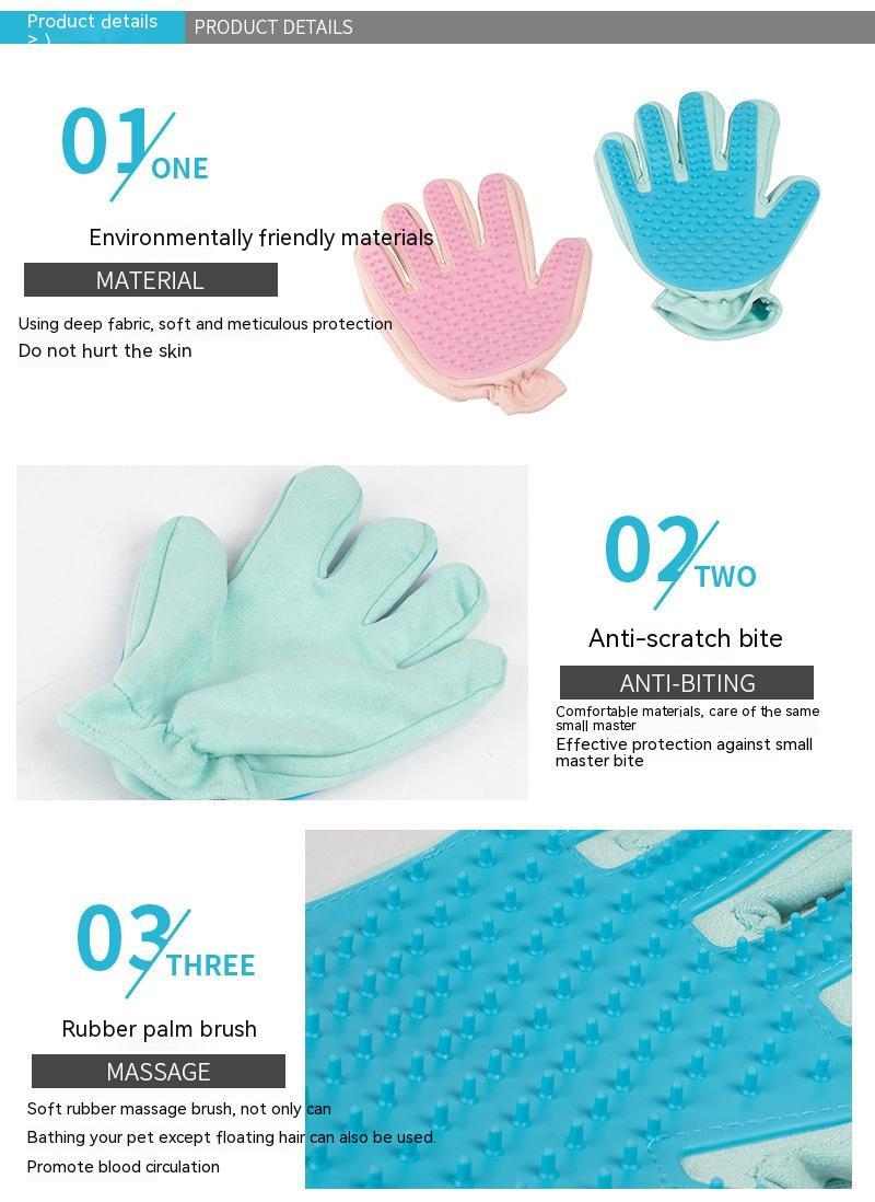 Suede Pet Five Finger Gloves Bath Massage Float Hair Cleaning Comb Hair Cat Petting