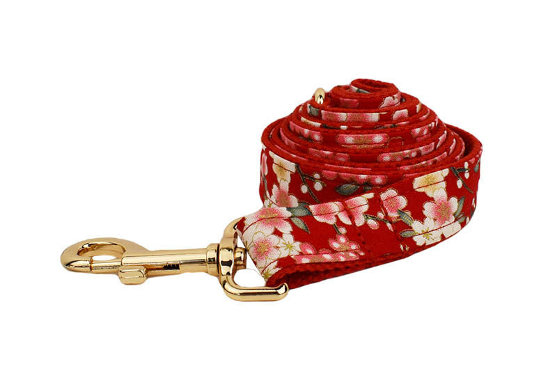 Japanese Floral Dog Collar Alloy Buckle Hand Holding Rope Pet Collar