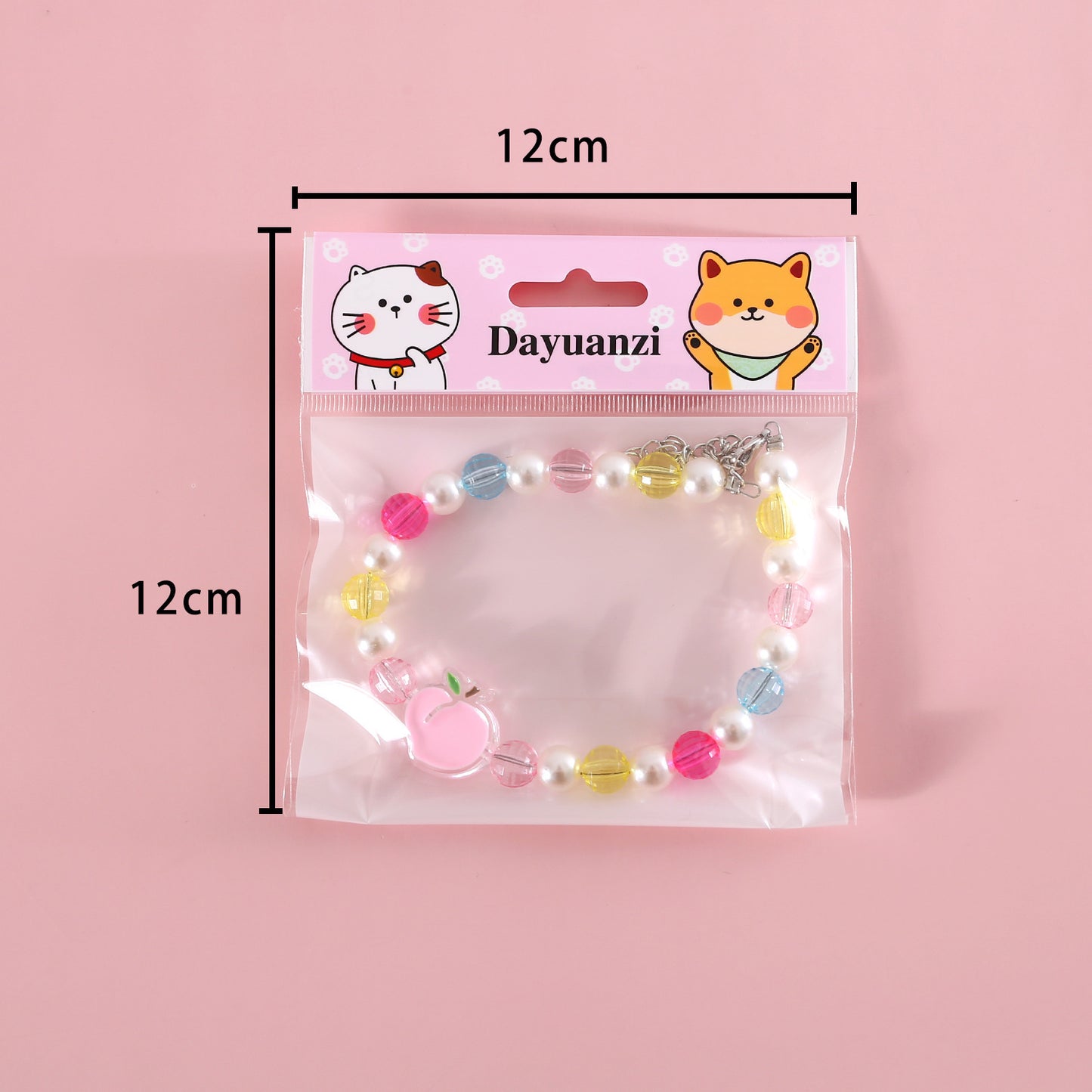 INS South Korea Colorful Pearl Pet Necklace Small Flower Rainbow Peach