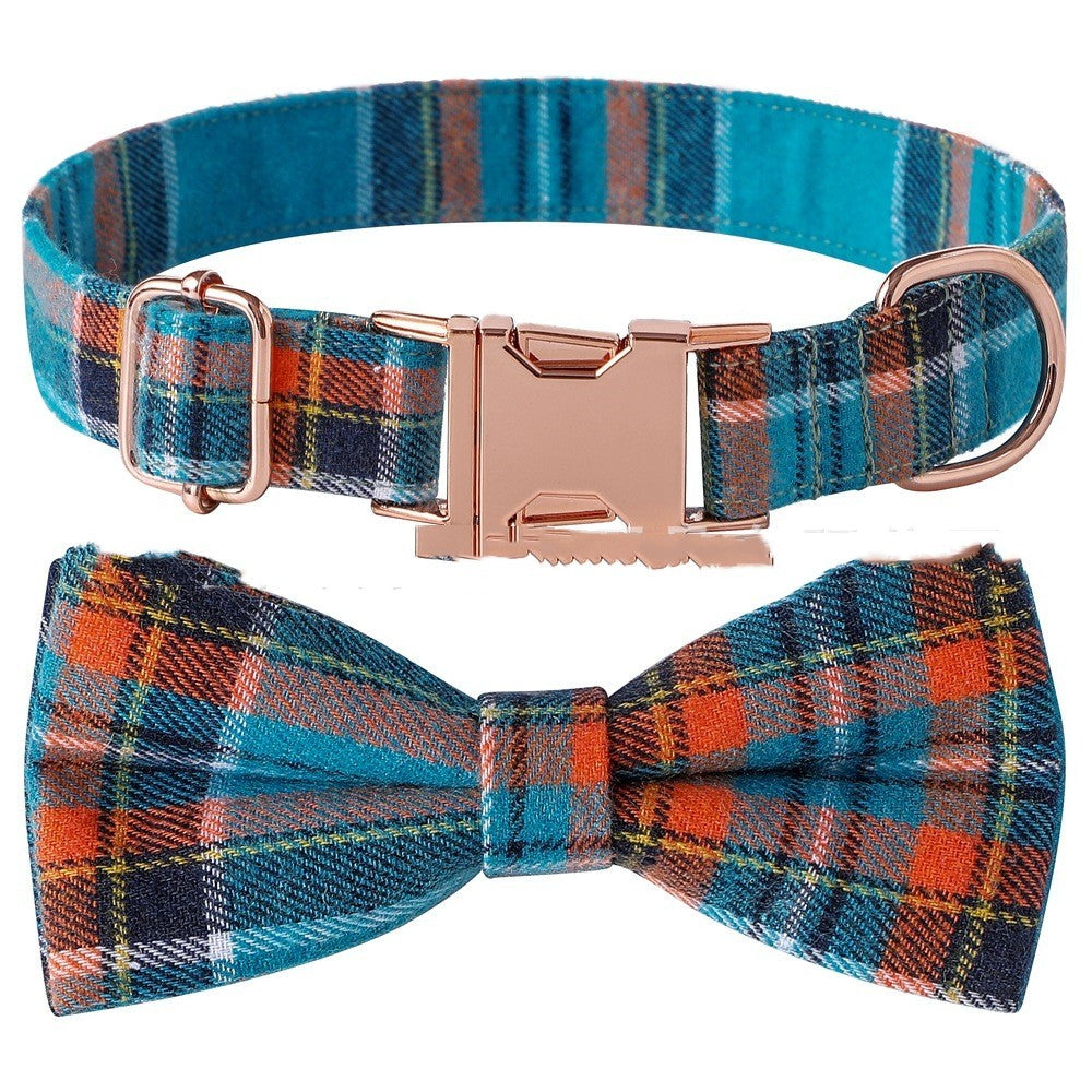 Ondaum Plaid Bow Dog Collar with Metal Buckle – British Style, Durable, and Adjustable