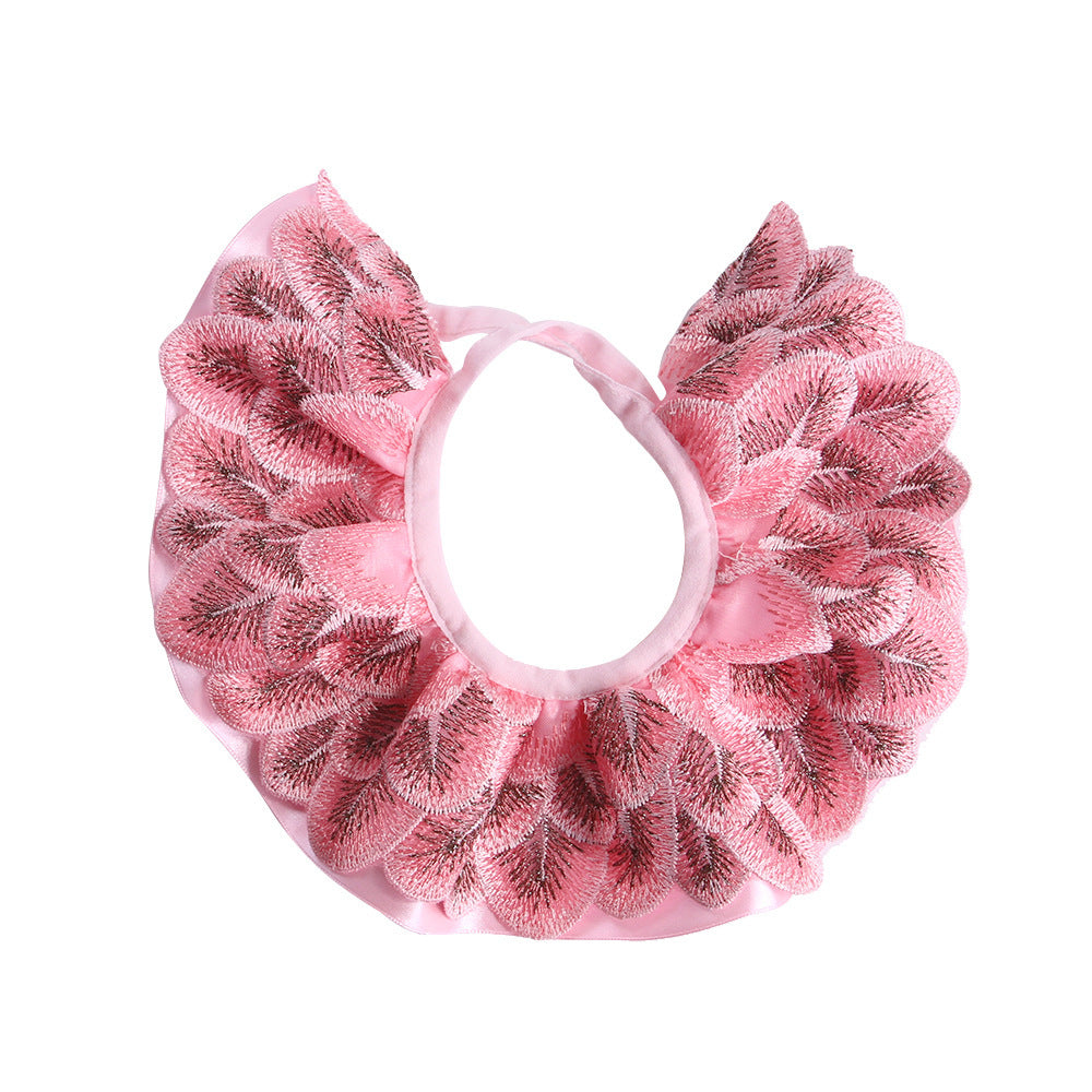 Ondaum Pet Peacock Feather Lace Embroidered Scarf - Elegant & Versatile Pet Accessory for All Seasons