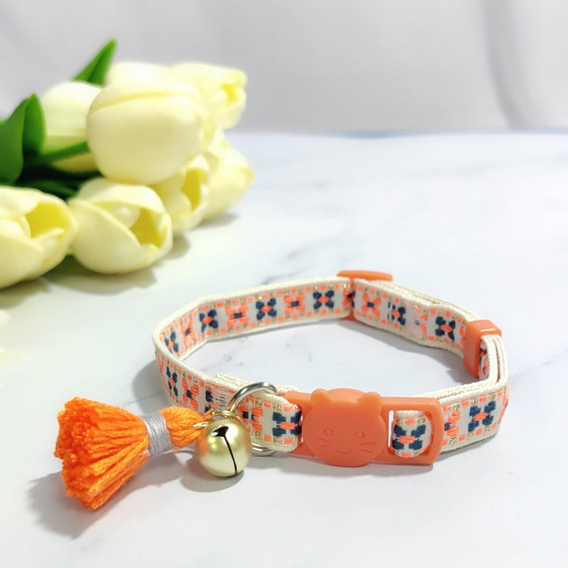 Ondaum Pet Anti-Suffocation Safety Buckle Cat Collar with Tassel Bell – Adjustable Anchor Chain Rope