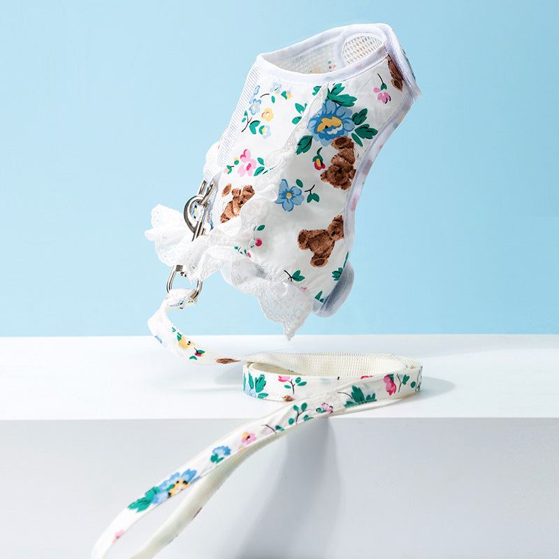 Spring Pet Outgoing Little Daisy Embroidery Traction Strap Chest Strap
