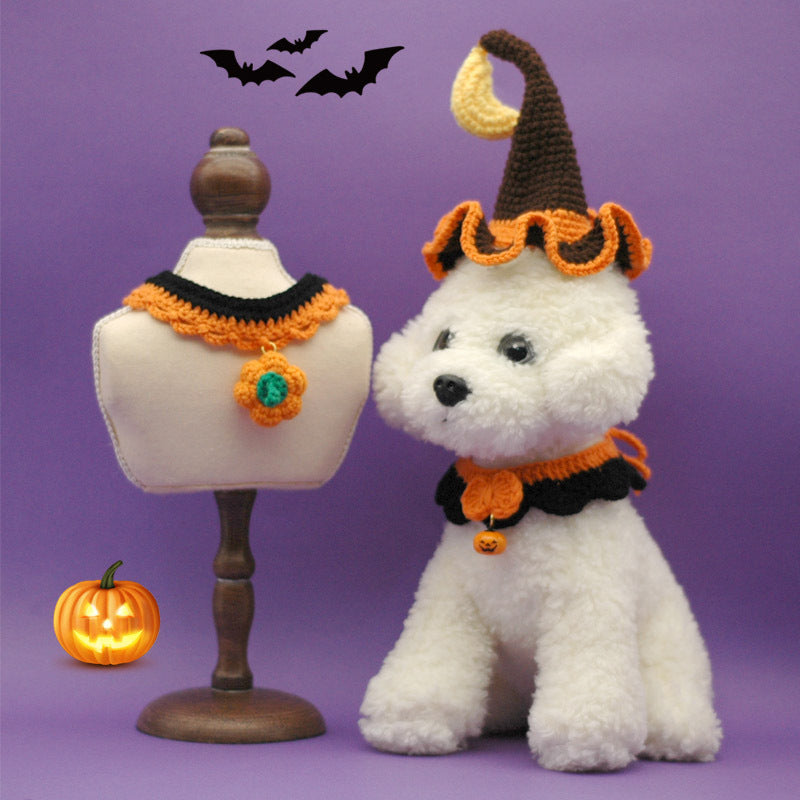 Cat Dog Halloween Hand Crocheted Collar Adjustable Pet Photo Accessories