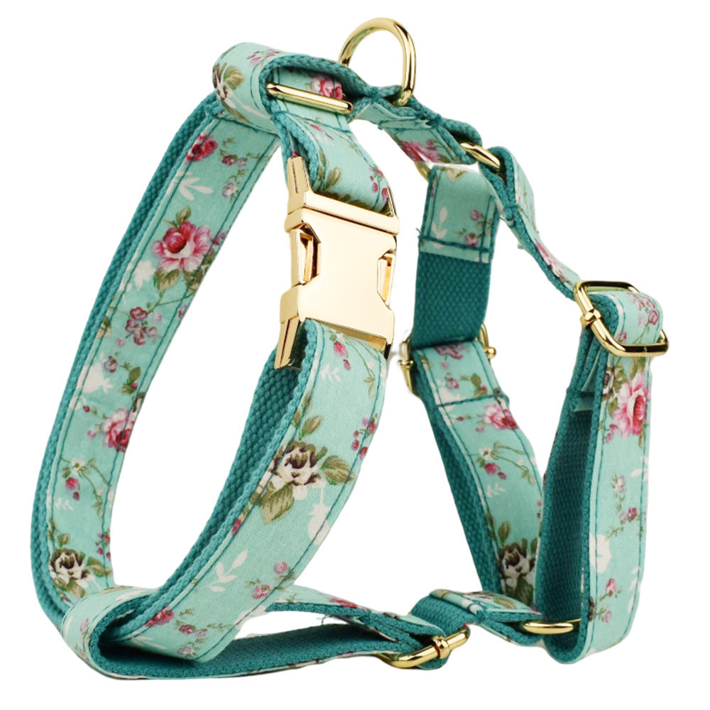 Ondaum Rose Dog Collar with Detachable Bow – Adjustable Floral Pet Collar with Leash & Vest – Soft & Stylish for Small to Large Dogs