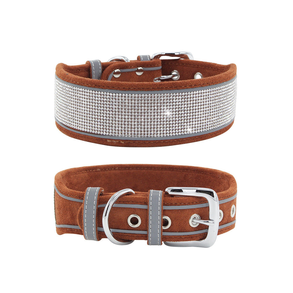 Suede Reflective Rhinestone Dog Collar with Rope