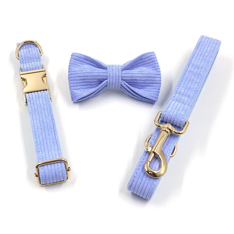 Solid Color Corduroy Pet Bow Collar Leash