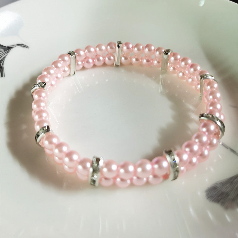 Ondaum Pet Pearl Necklace for Dogs & Cats – Elegant Two-Row Rhinestone & Pearl Pet Accessory