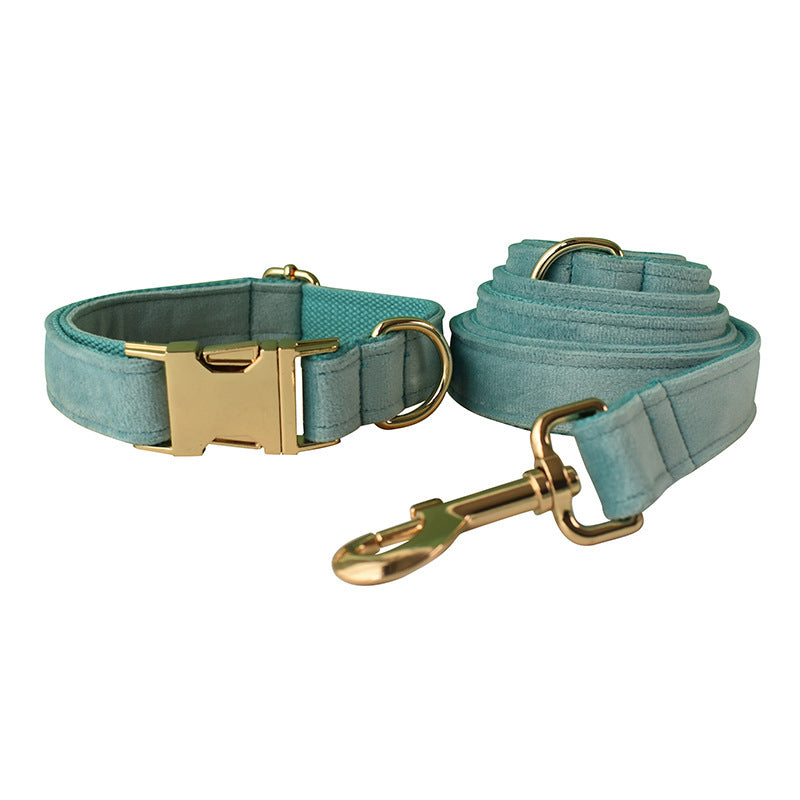 Lake Green Flannel Dog Collar with Gold Buckle