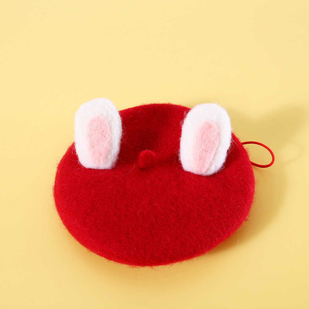 Stylish Wool Cat Hat with Rabbit Ears