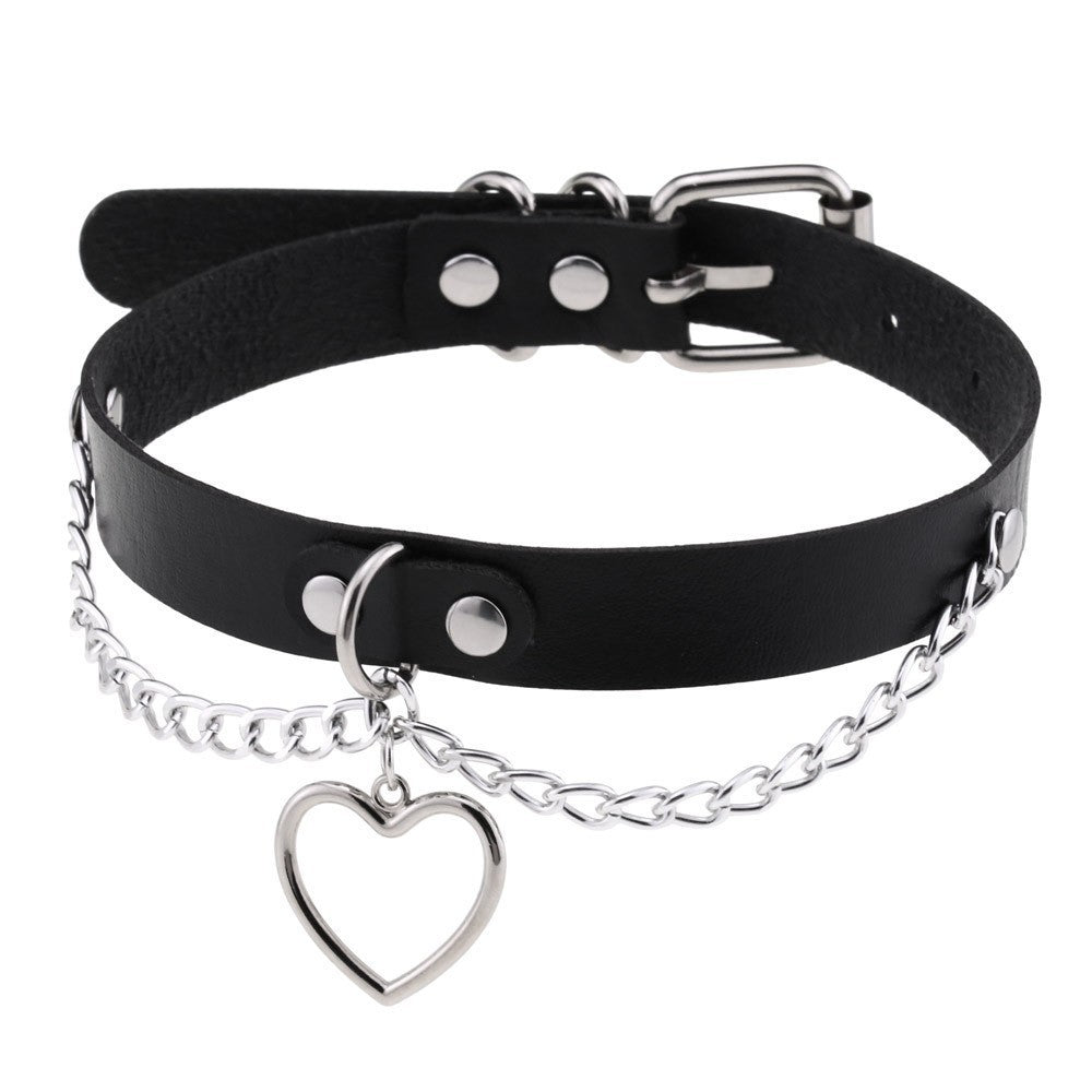 Stylish Leather Dog Collar with Heart Charm
