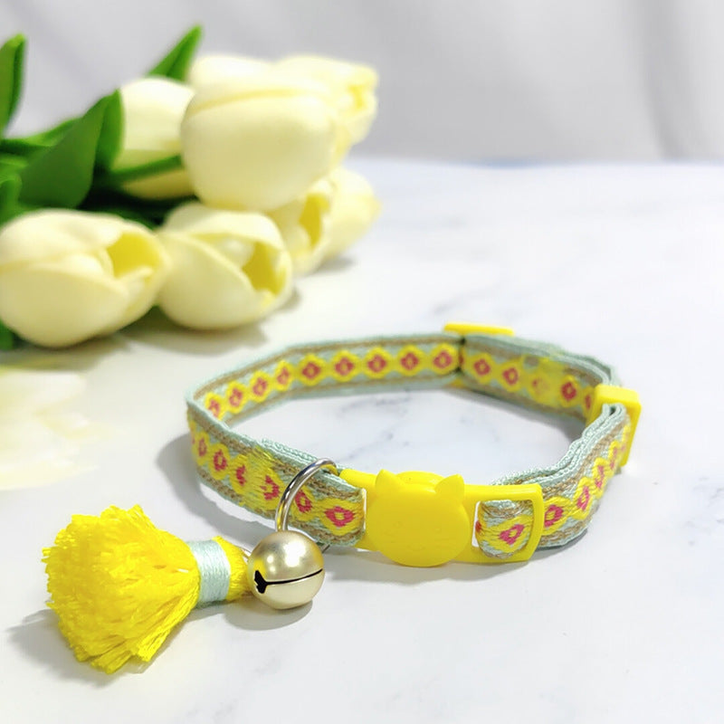 Ondaum Pet Anti-Suffocation Safety Buckle Cat Collar with Tassel Bell – Adjustable Anchor Chain Rope