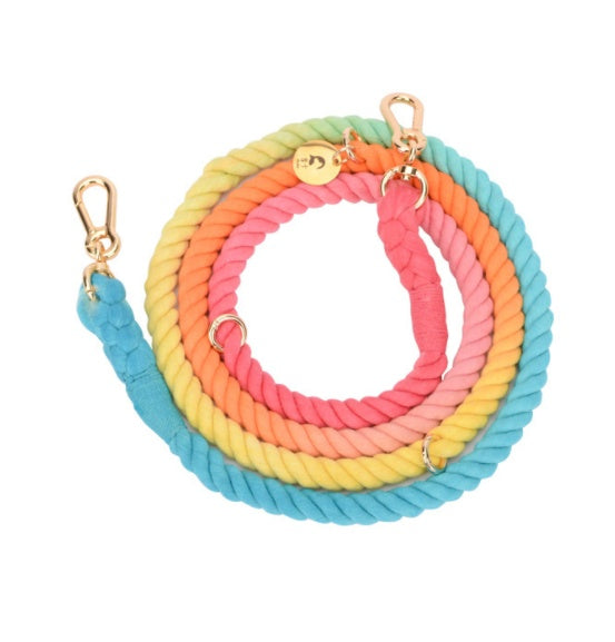 Multifunctional Rainbow Gradient Color Dog Traction Rope Collar Cotton Dog Walking Rope Hand-Woven Rope