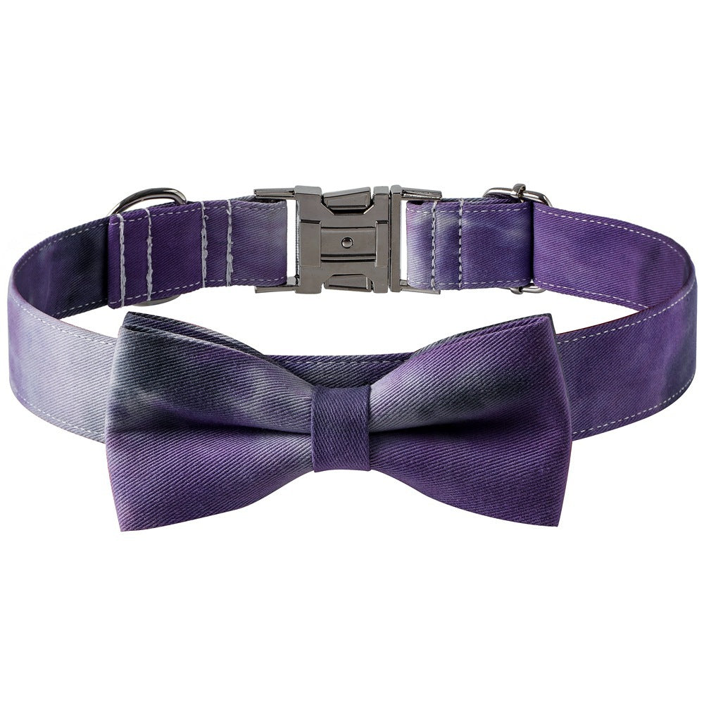 New Cotton Tie-dye Pet Collar Alloy Buckle Bow