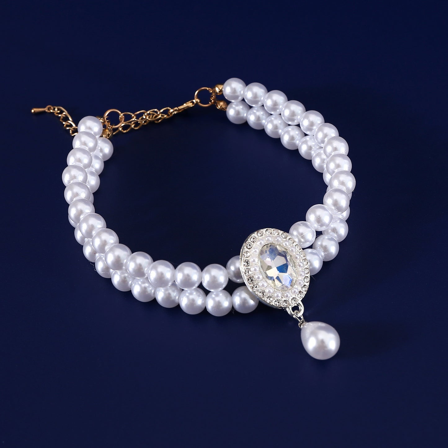 Luxurious Double-Layer Pearl Pet Necklace – Elegant Gemstone Pendant Collar for Small Dogs & Cats