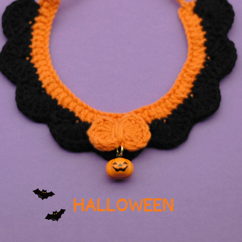 Cat Dog Halloween Hand Crocheted Collar Adjustable Pet Photo Accessories