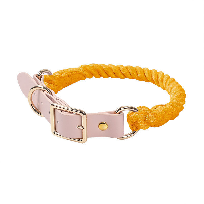 Hand Woven Cotton Rope Leather Pu Collar Pet Collar