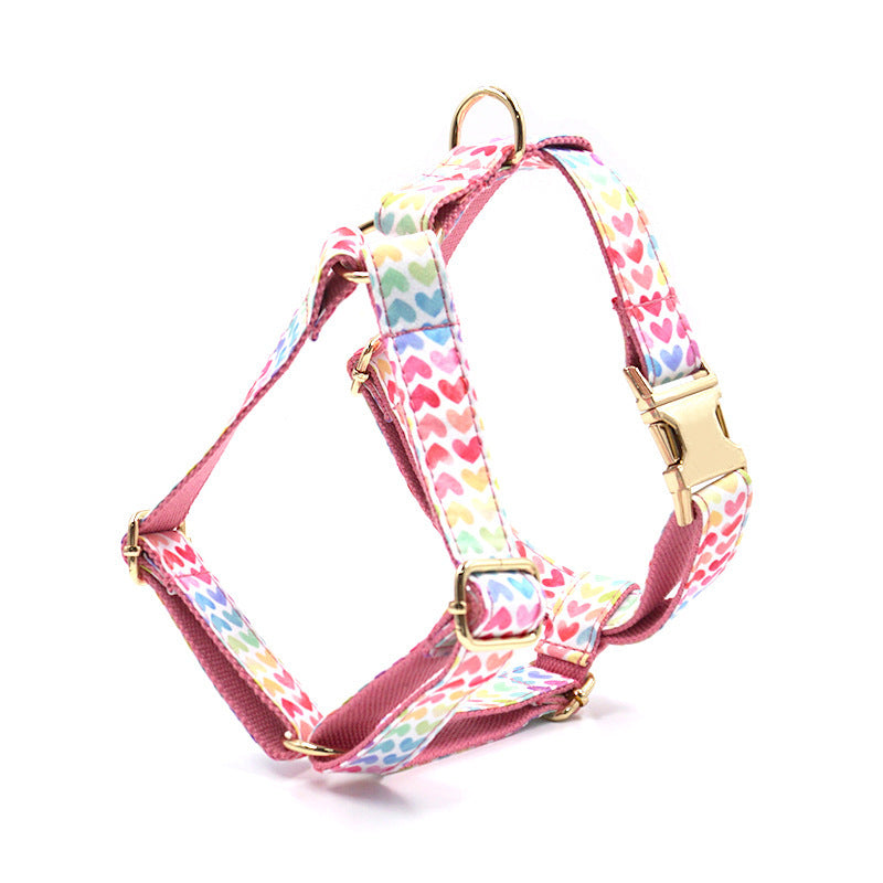 Letterable Cute  Colorful Heart Dog Chest And Back Pet Chest Strap Gold Buckle Dog Chest And Back