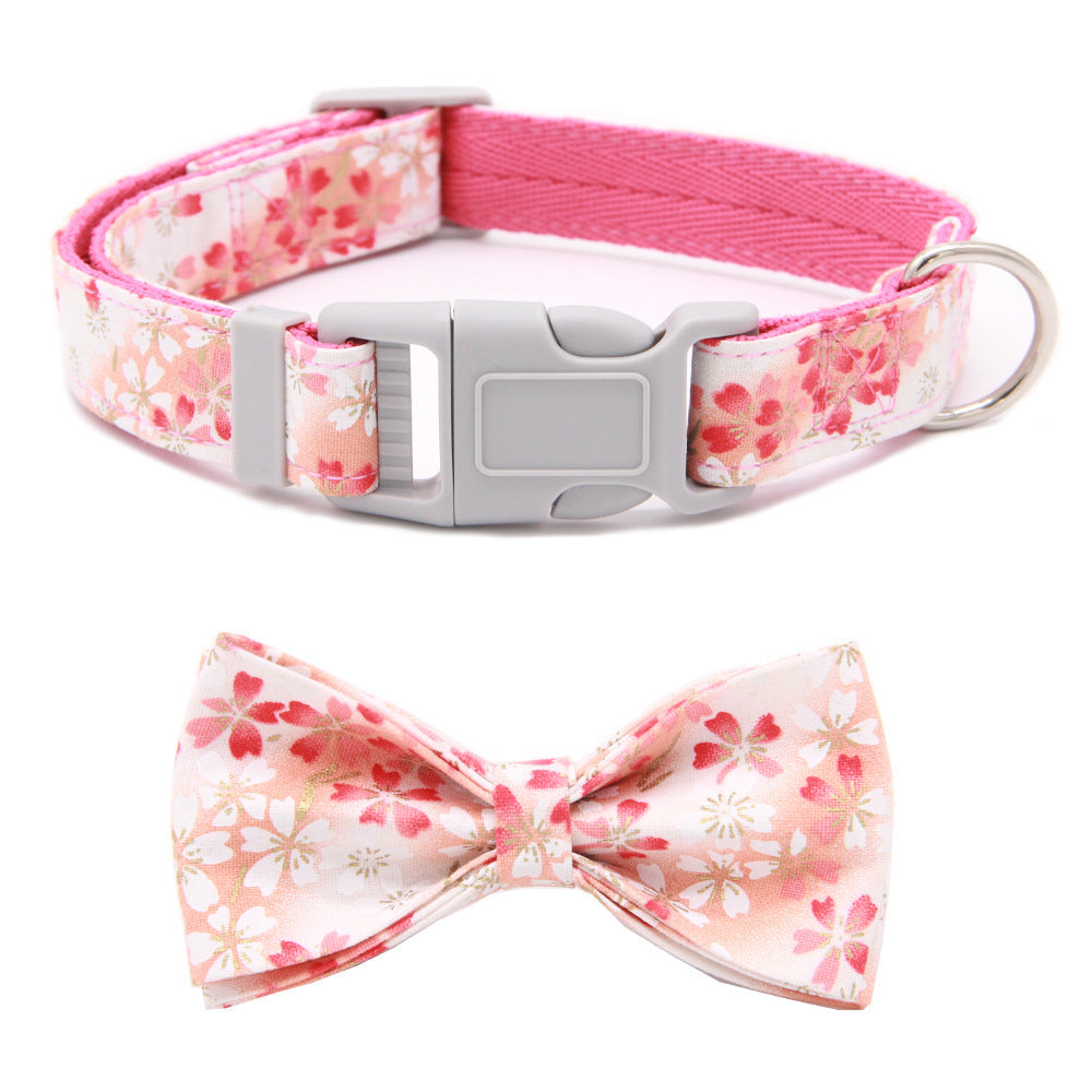 Ondaum Adjustable Pet Collar with Floral Bow Tie, Thickened Double Layer, Princess Style