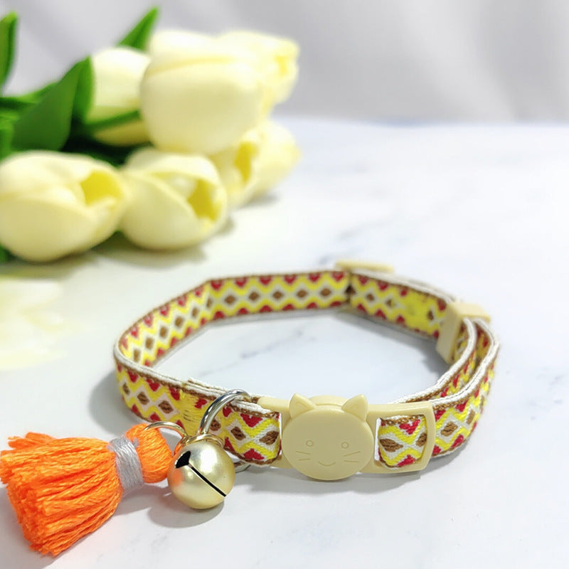 Ondaum Pet Anti-Suffocation Safety Buckle Cat Collar with Tassel Bell – Adjustable Anchor Chain Rope