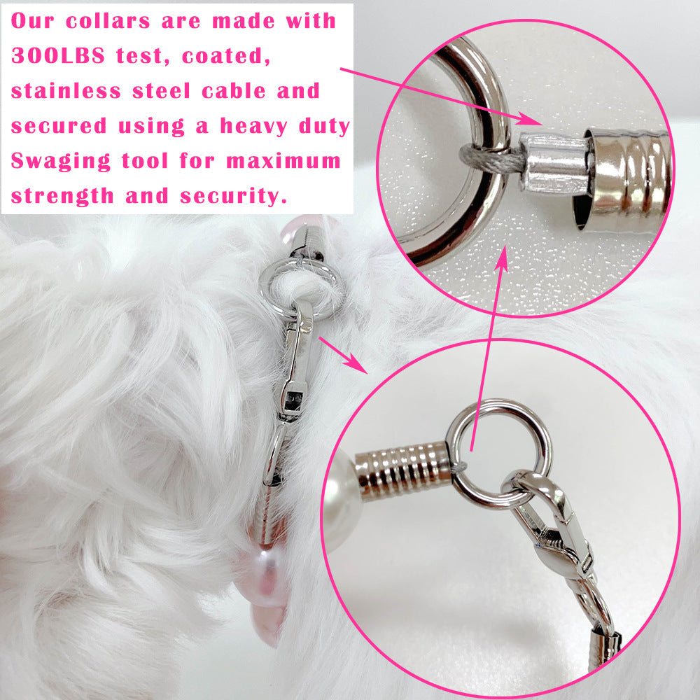 Ondaum Elegant Beige & Pink ABS Imitation Pearl Pet Collar and Leash Set for Dogs and Cats