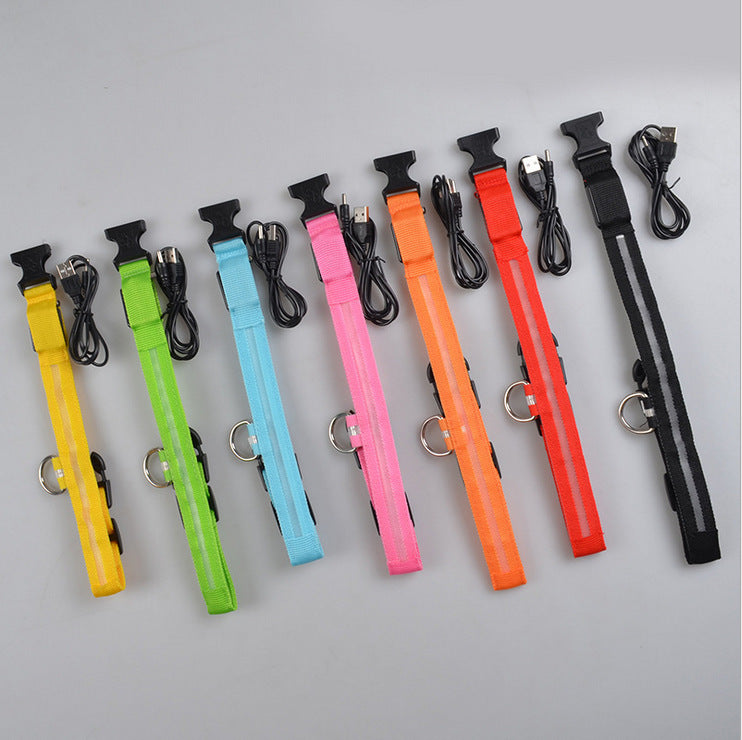 Adjustable LED Dog Collar - Nylon, Glow-in-Dark, USB/Battery Options