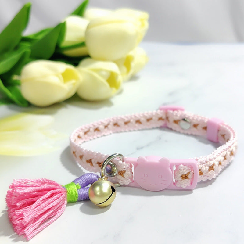 Ondaum Pet Anti-Suffocation Safety Buckle Cat Collar with Tassel Bell – Adjustable Anchor Chain Rope