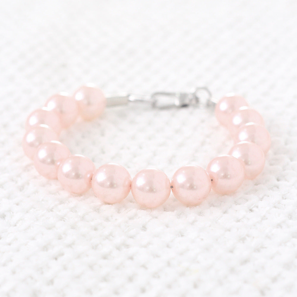 Ondaum Elegant Beige & Pink ABS Imitation Pearl Pet Collar and Leash Set for Dogs and Cats