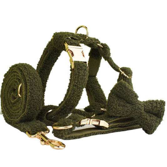 Army Green Velvet Pet Fashion Set
