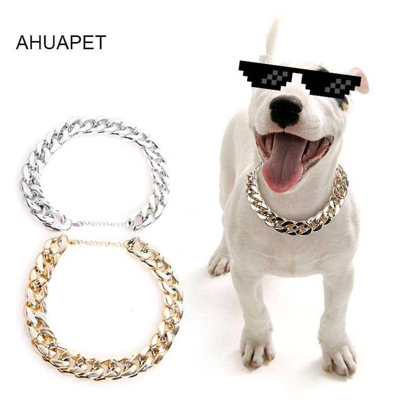 Ondaum Gold Color Chain Buckle Dog Collar – Stylish Pet Necklace Ornament for Small and Medium Dogs