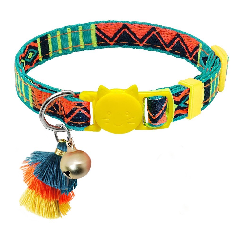 Ondaum Pet Anti-Suffocation Safety Buckle Cat Collar with Tassel Bell – Adjustable Anchor Chain Rope