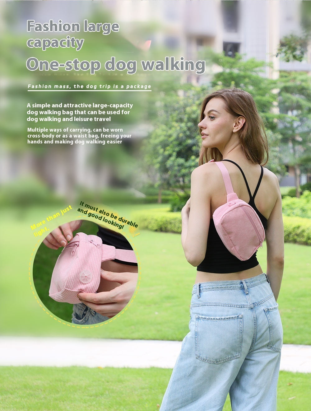 Pink Corduroy Pet Walking Set Bundle