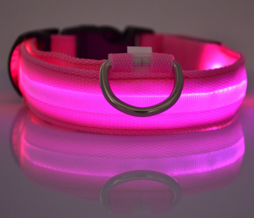 Adjustable LED Dog Collar - Nylon, Glow-in-Dark, USB/Battery Options