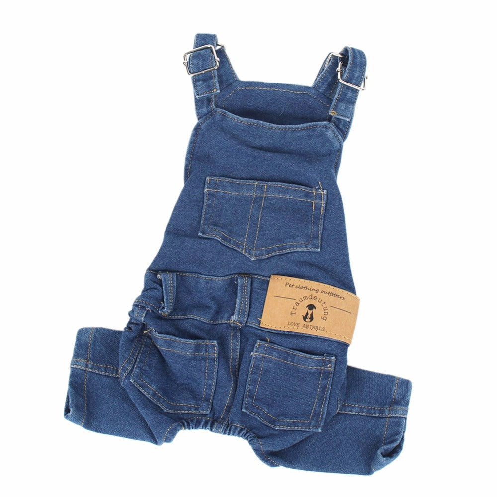 Washed denim pet overalls