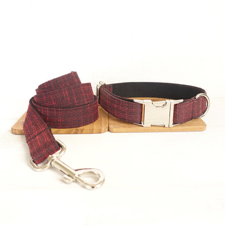 Red Canvas Dog Collar With Metal Buckle Pattern
