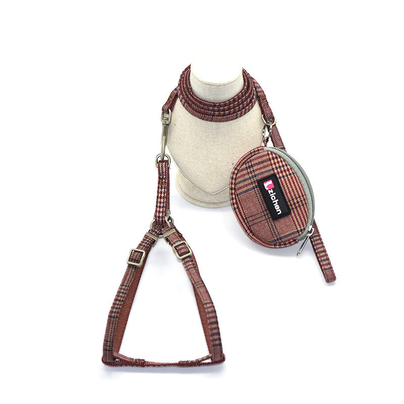 Ondaum Pet Cotton Plaid Dog Leash & Collar Set with Snack Bag – Stylish, Durable, and Comfortable for All Breeds