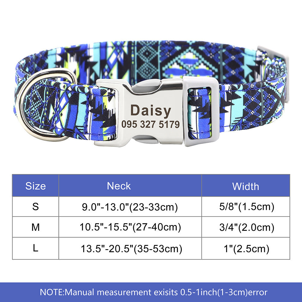 Personalized Nylon Pet Collar - Customizable Mohair Collar for Dogs and Cats, Available in Multiple Colors and Sizes