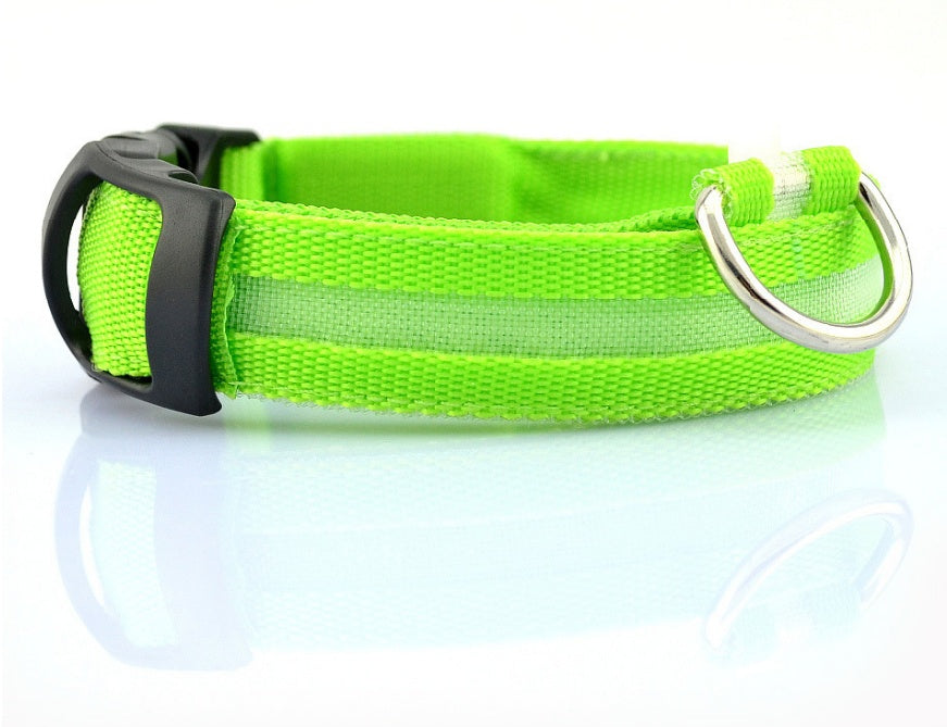 Adjustable LED Dog Collar - Nylon, Glow-in-Dark, USB/Battery Options