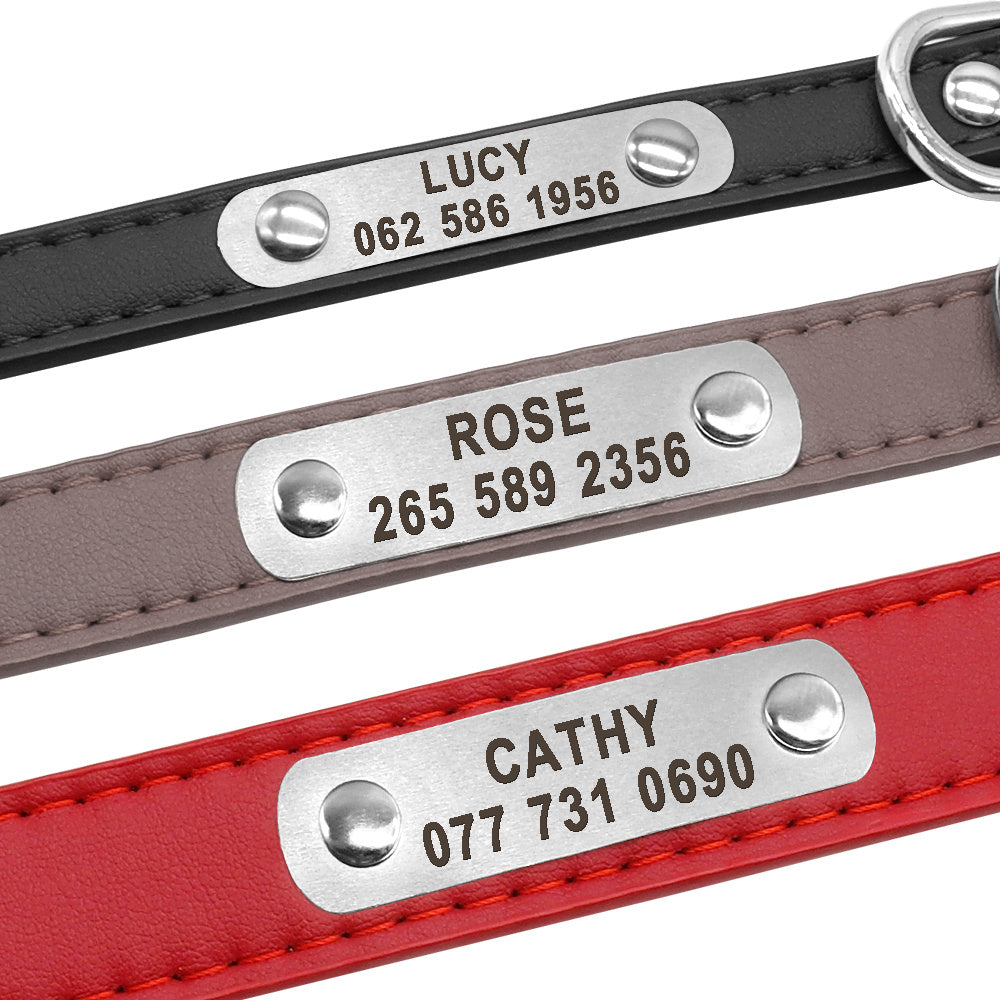 Grote Duurzaam Gepersonaliseerde Halsband PU Leer Gevoerde Pet ID Halsbanden Aangepast voor Kleine Medium Grote Honden Kat 4 Size