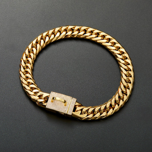 Stainless Steel Double Woven Chain Golden Dog Necklace