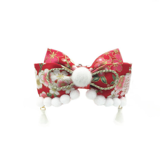 Handmade red Chinese New Year and festive Christmas pet cat and dog collar jewelry bow