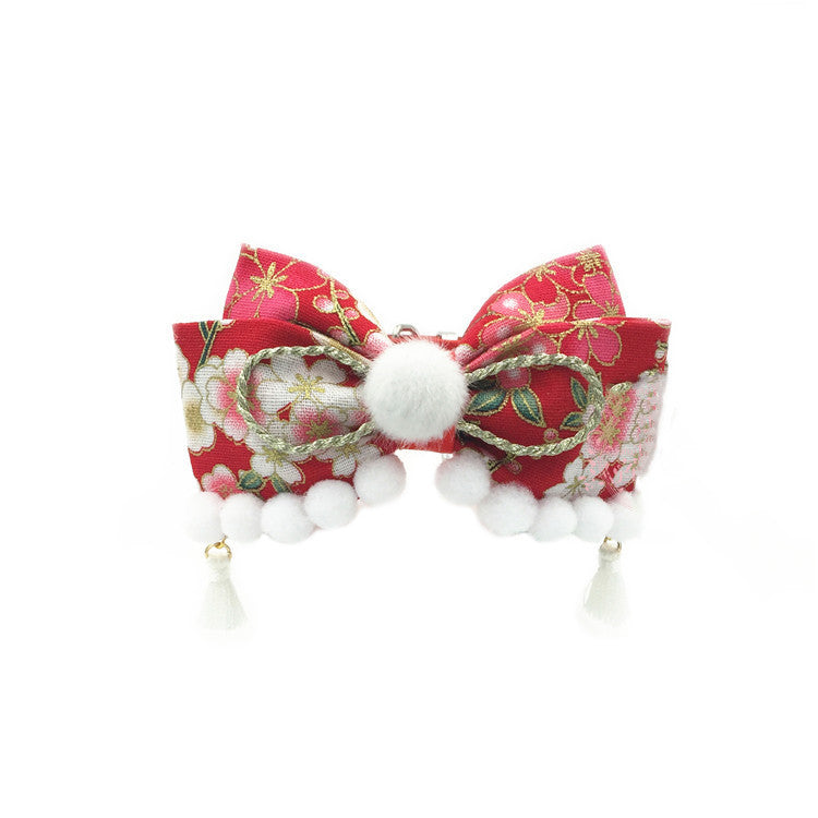 Handmade red Chinese New Year and festive Christmas pet cat and dog collar jewelry bow