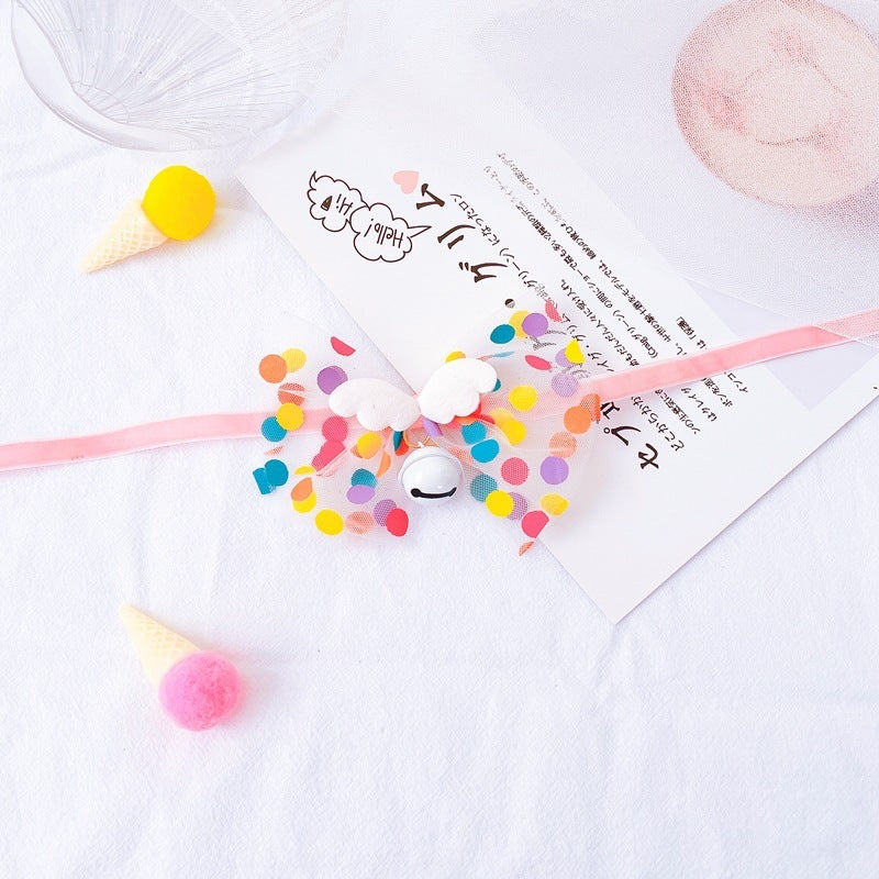 Original Pet Bow Tie Bell Collar Cat Fairy Wings Big Bow Neck Collar Dog Bell Collar Saliva Towel